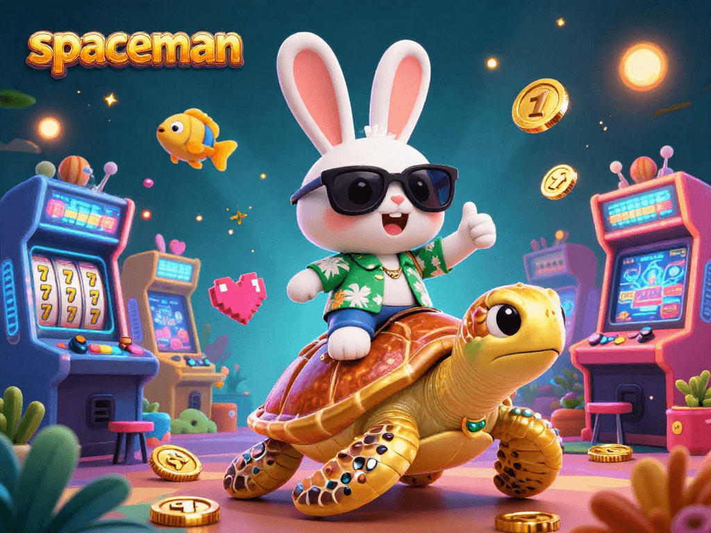 Spin the reels with Spaceman in this vibrant casino adventure illustration.