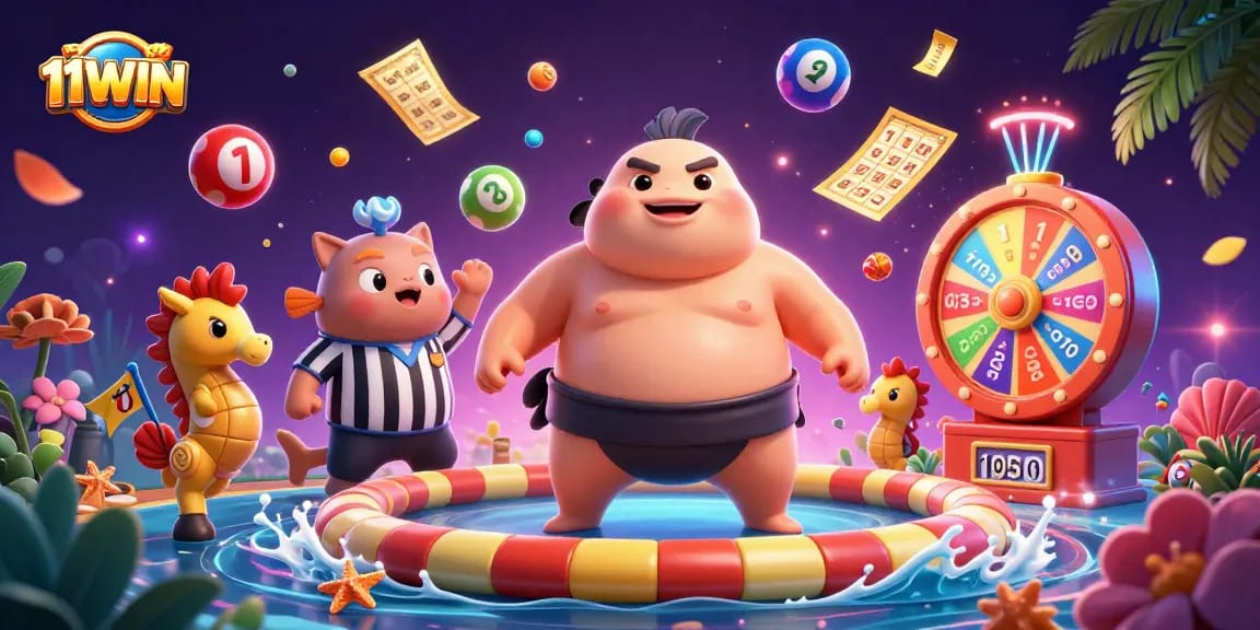 Experience the excitement of 11WIN with a dynamic underwater lottery scene.