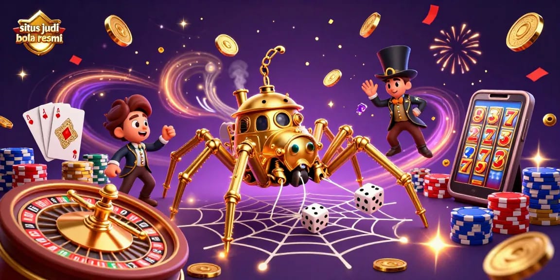 Play thrilling games at situs judi bola resmi engaging with a golden spider web of chance and strategy.