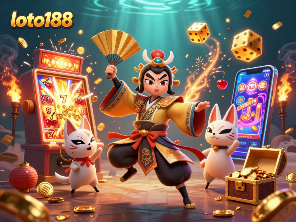 Win jackpots with loto188 in a vibrant 3D casino scene filled with exciting gaming elements.