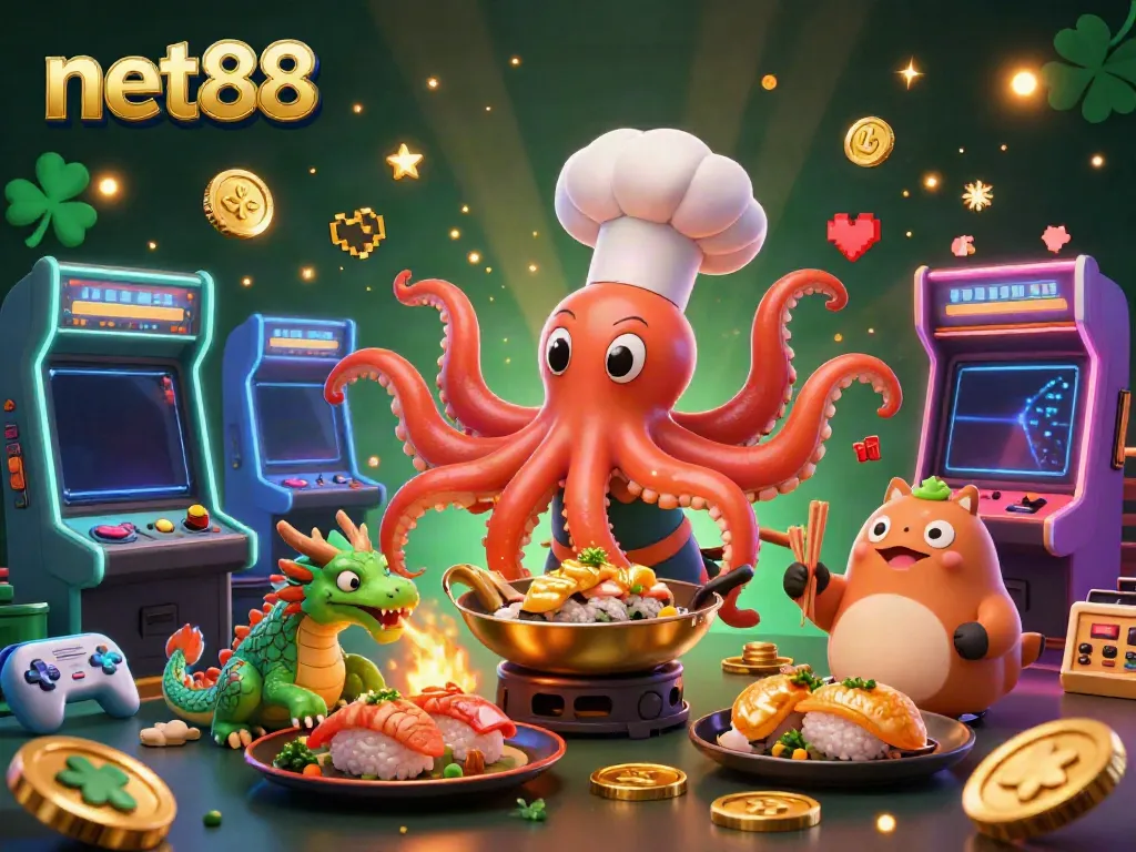 Experience enticing gaming excitement with net88 in this vibrant 3D casino illustration.