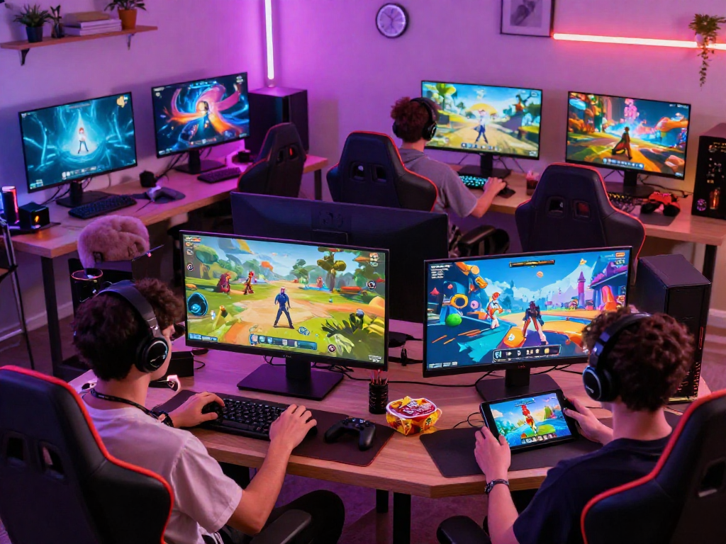Players enjoying immersive sex games on modern devices in a vibrant gaming setup.
