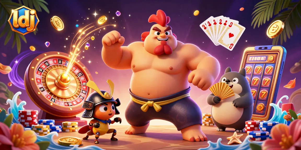 Spin to win with 3D characters and casino elements, showcasing ldj in an energetic scene.