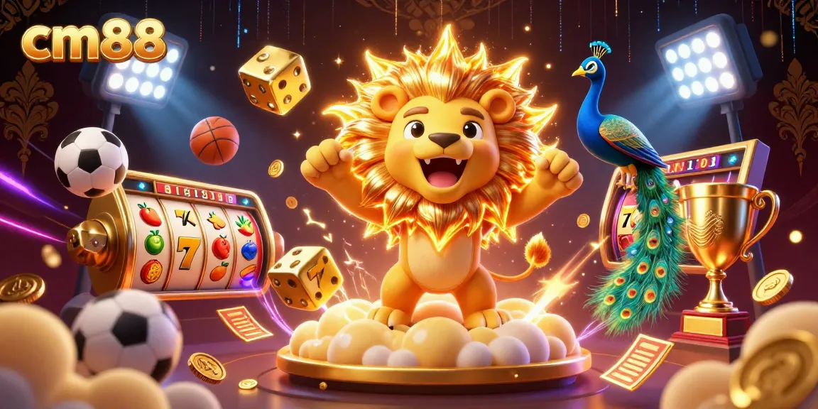 Experience thrilling gameplay with cm88, featuring a roaring sun lion and dazzling gaming elements.