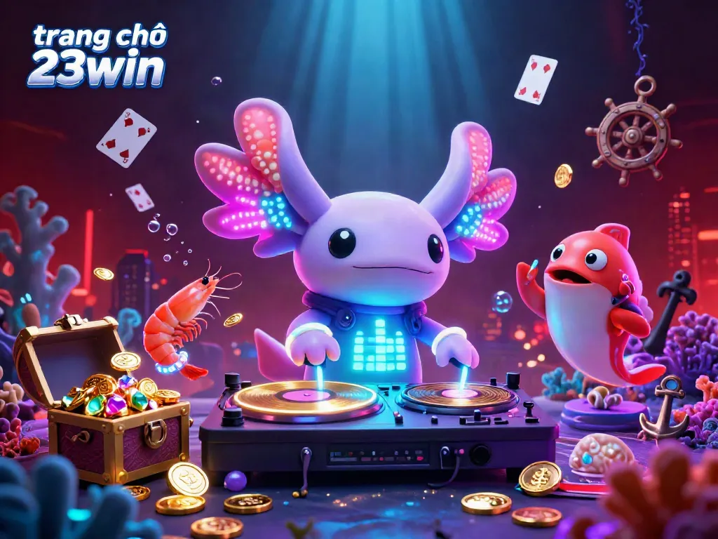 Experience the excitement of gaming on trang chủ 23win with vibrant underwater characters and dynamic casino-themed elements.