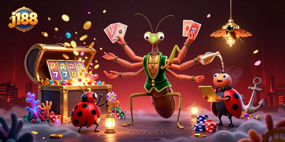 Experience the thrill of j188 slots with a vibrant casino scene full of animated characters and rich elements.