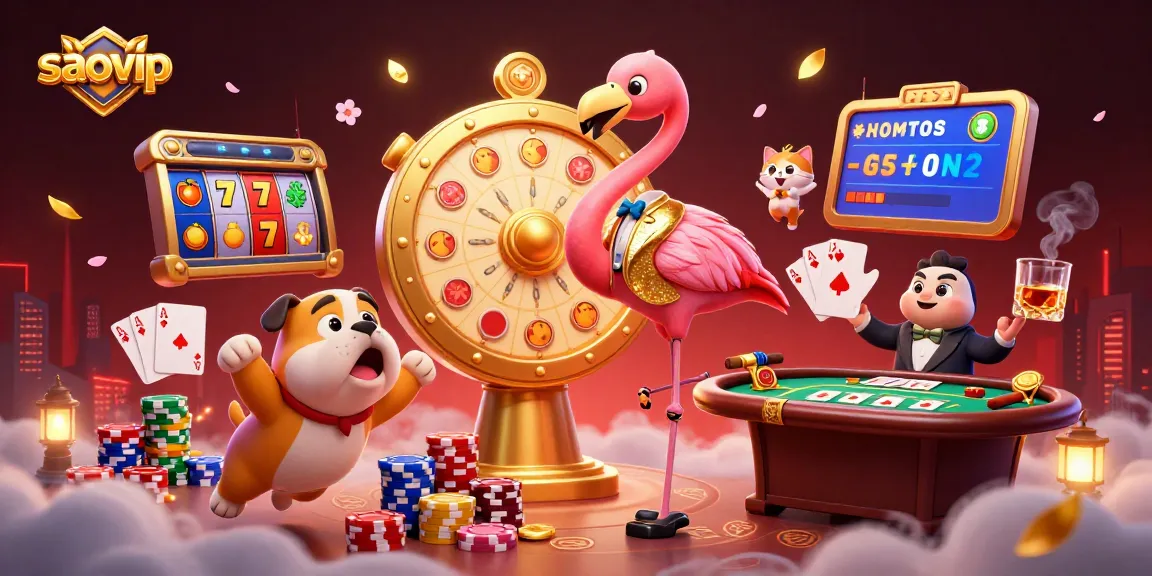 Engage in thrills with saovip in a vibrant 3D casino scene featuring exciting games and lively characters.