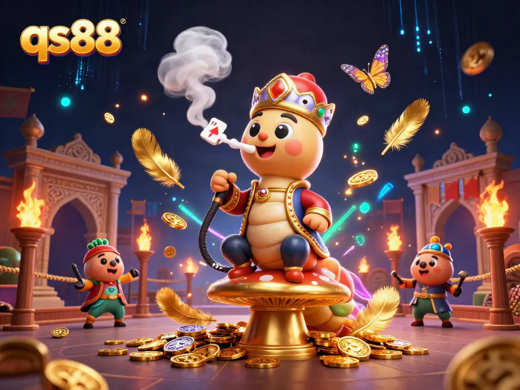 Engage with qs88's vibrant 3D illustration, showcasing thrilling casino theme elements and characters.