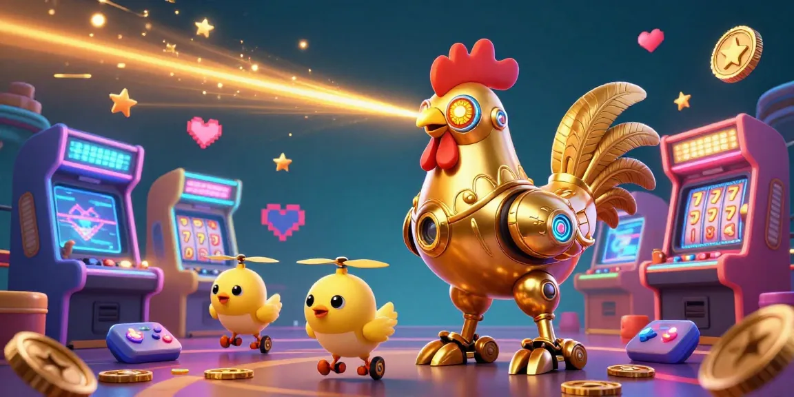 Engage with 789P's vibrant casino gaming illustration featuring a golden rooster robot, arcade machines, and slot elements.