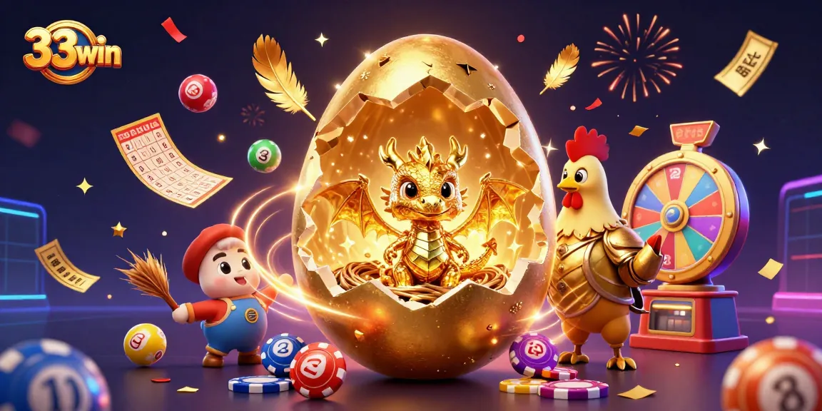 Join the excitement with 33win as the golden dragon emerges amidst vibrant lottery elements.
