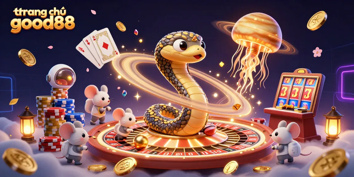 Betting on the cosmic roulette with astronaut mice at trang chủ good88 while golden coins cascade.