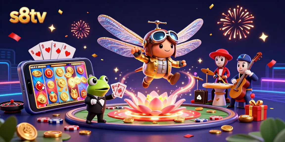 Engage with the vibrant world of s8tv sports betting, featuring a dynamic scene with a helicopter pilot and casino elements.