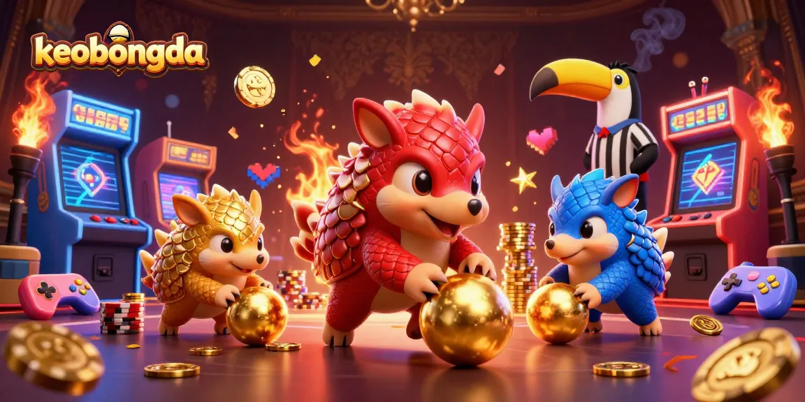 Engage in thrilling keobongda betting action with cartoon pangolins rolling coins.