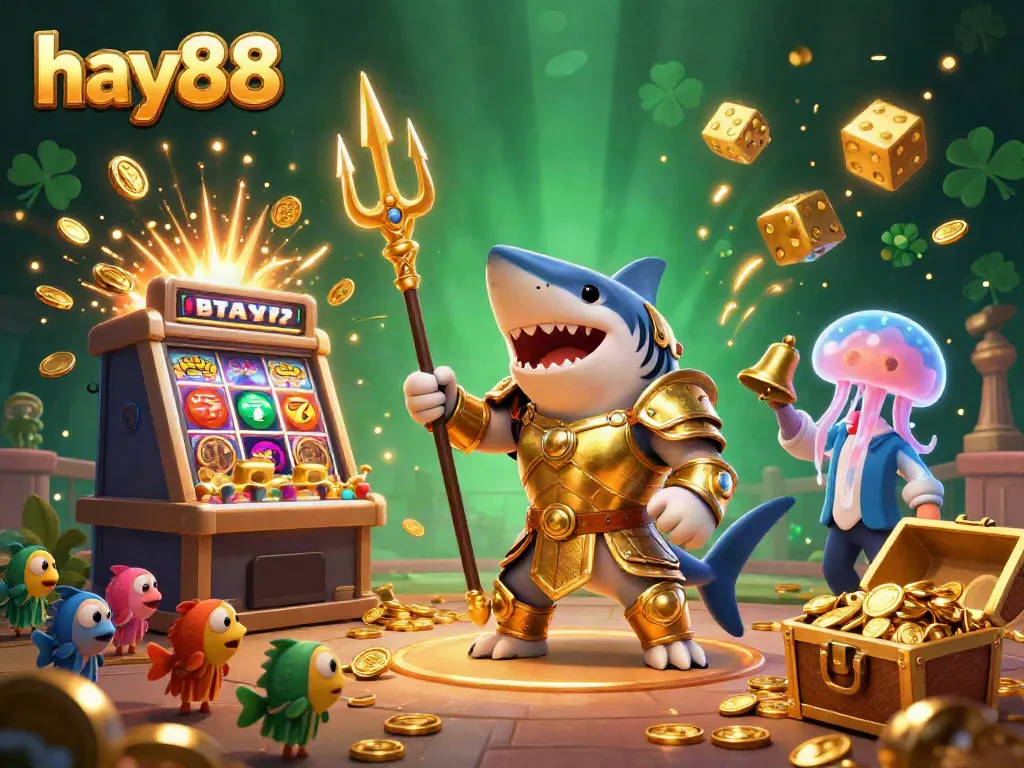 Experience thrilling games at hay88 with a vivid underwater casino scene featuring a tiger shark and dynamic jackpots.