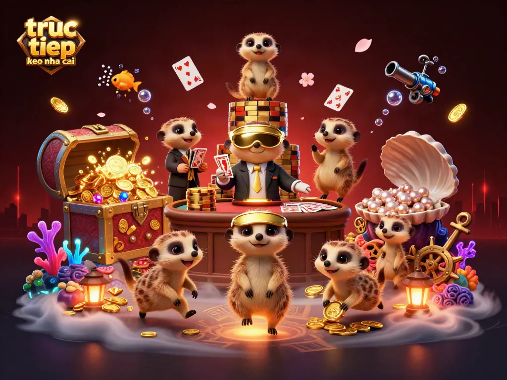 Engage with truc tiep keo nha cai showcasing meerkats running a dynamic casino operation with rich visual elements.