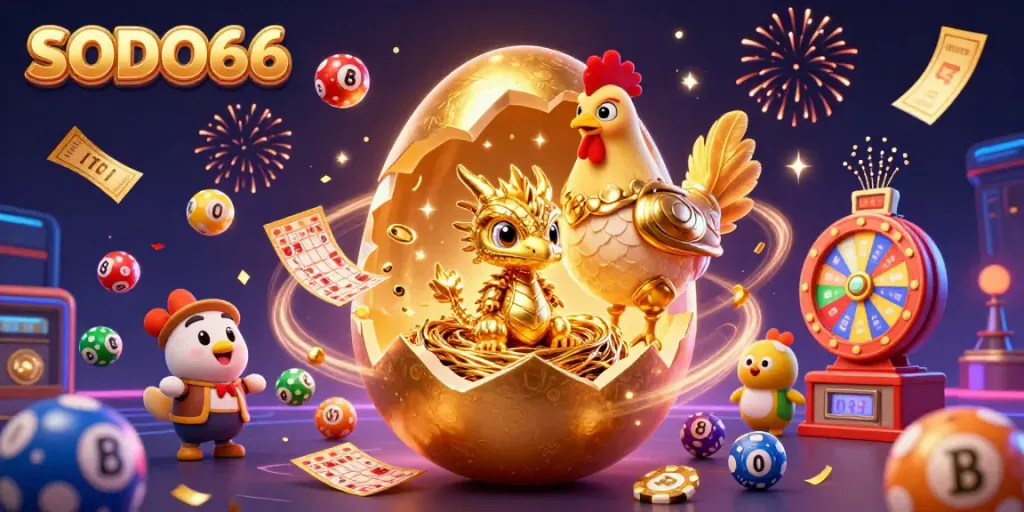 Experience the thrill of winning at SODO66 with a 3D scene of fortune and gambling excitement.