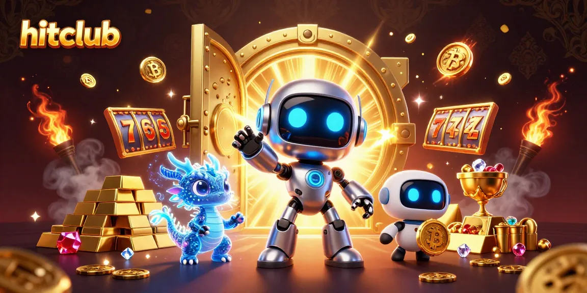Engage with hitclub's thrilling online slots and jackpots in a vibrant 3D casino scene.