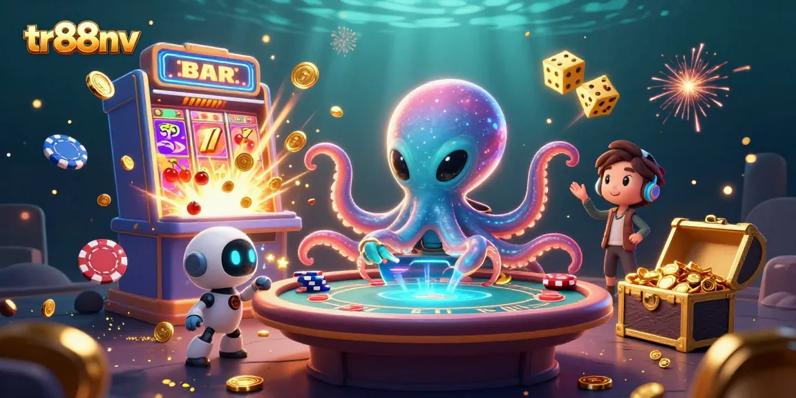 Experience exciting gameplay at tr88nv with a 3D cartoon octopus and vibrant casino elements.