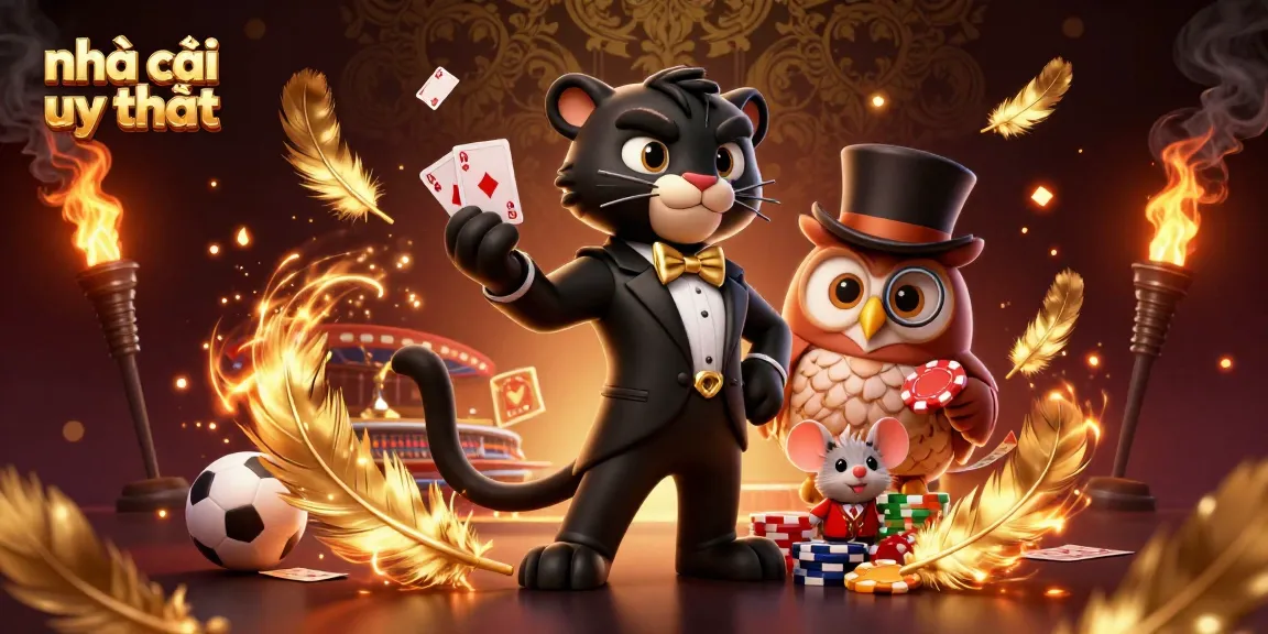Engaging scene with nhà cái uy tín characters dealing cards and holding poker chips in a vibrant casino setting.