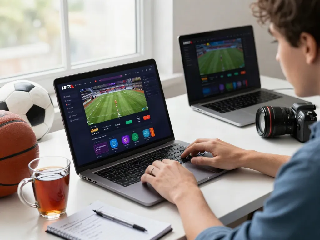 Engaged user on https://zbet.cymru/ exploring online betting platform in a bright workspace.
