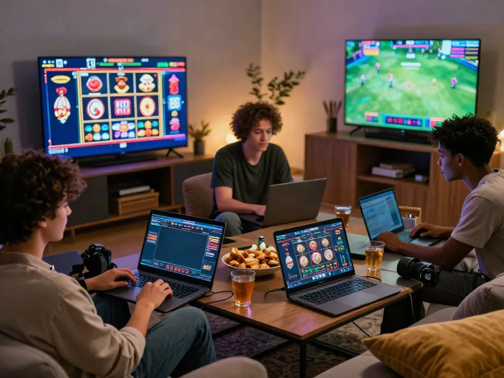Friends enjoying games at casinos that accept credit cards in a cozy home setting.