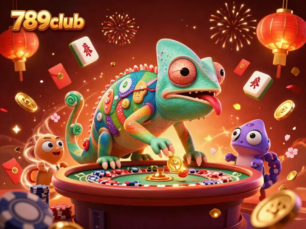 Experience the excitement at 789club with a vibrant 3D chameleon casino owner and dynamic elements.