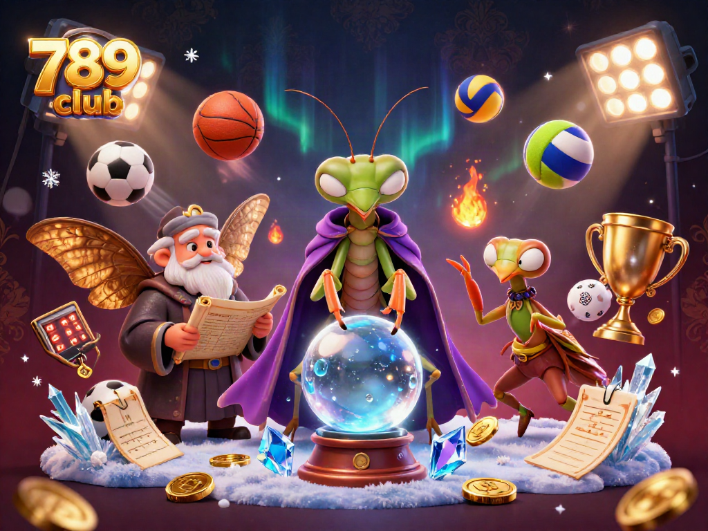 Engage with the 789 club in an exciting 3D illustrated casino scene filled with vibrant sports elements.
