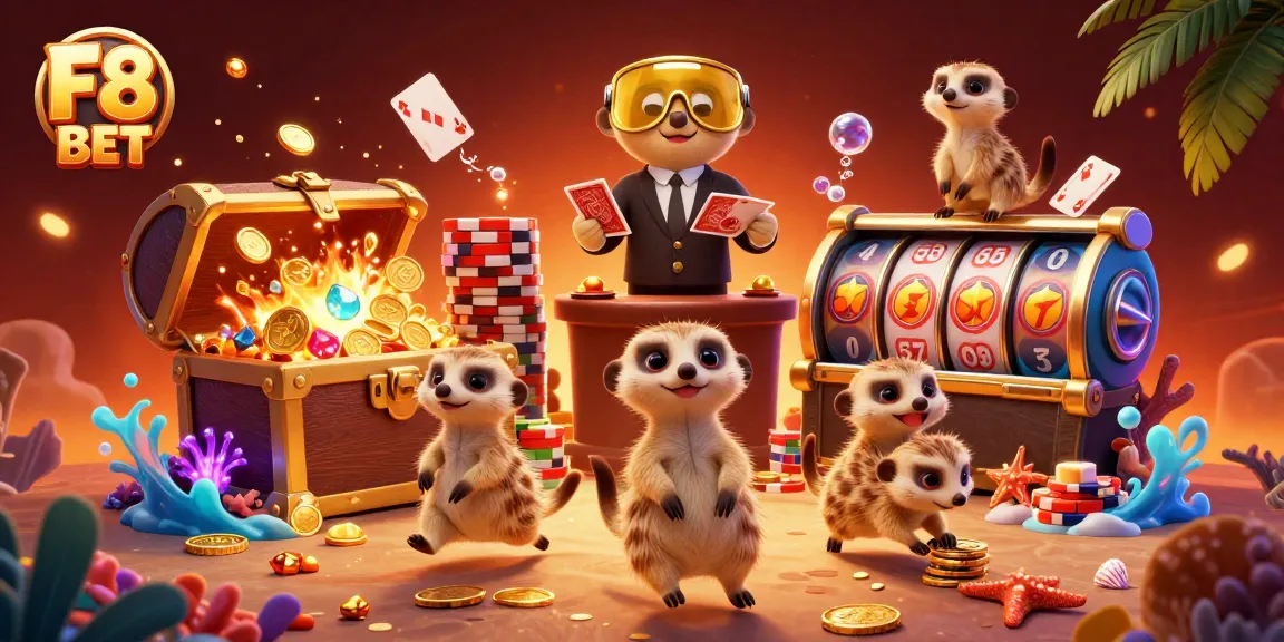 Experience thrilling gameplay at F8 BET with meerkats running a vibrant casino surrounded by action and excitement.