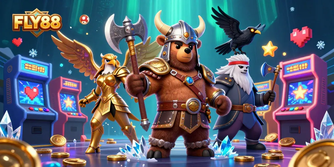 Experience vibrant gaming adventures with FLY88 in this dynamic 3D casino illustration.