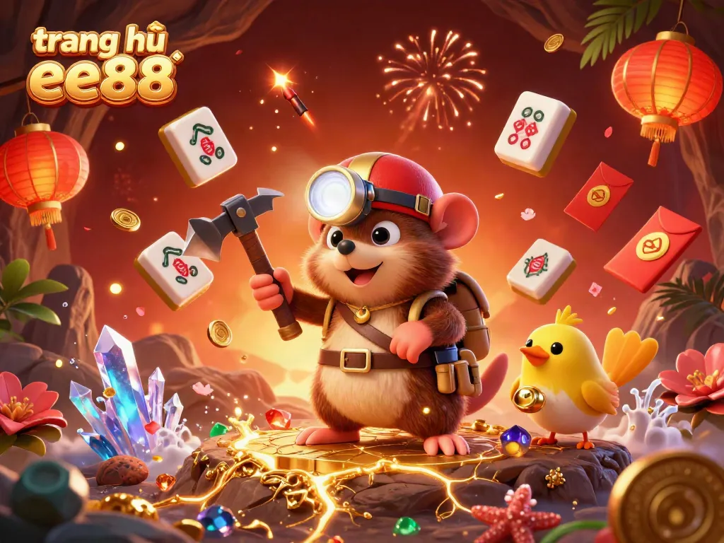 Experience the vibrant gaming world at trang chủ ee88 with a treasure hunter themed illustration.