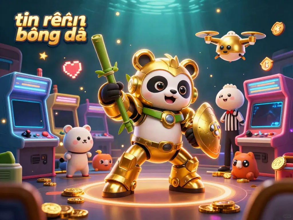 Engage with the latest tin nhận định bóng đá in a vibrant sports betting atmosphere featuring a golden panda robot.