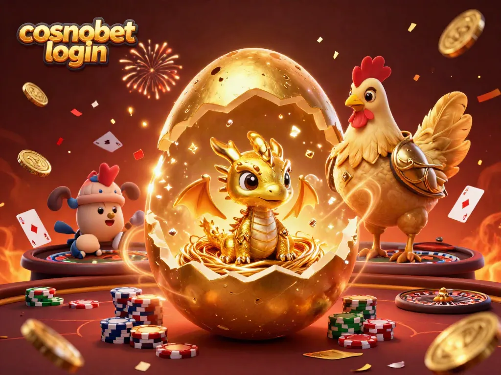 Experience seamless gambling with cosmobet login featuring a golden dragon and poker elements.