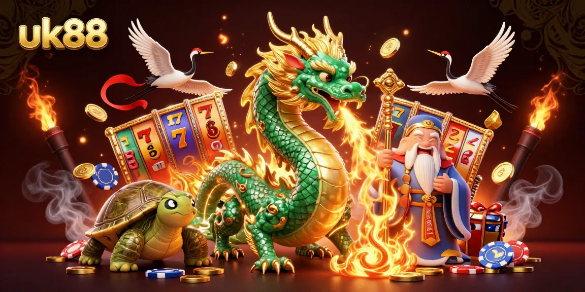 Engage with the breathtaking uk88 casino scene featuring a jade dragon, turtle sage, and lucky cranes.