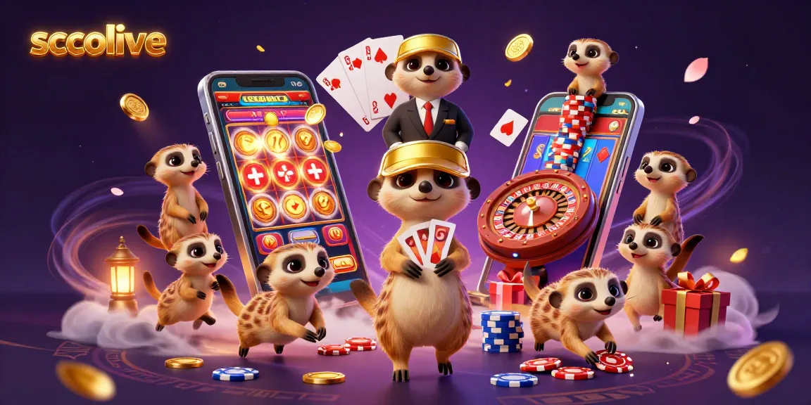 Socolive's adorable meerkat casino characters manage a vibrant betting scene, showcasing engaging games.