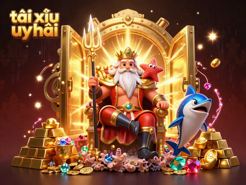 Engage in tài xỉu uy tín with Neptune and treasures in an exhilarating 3D scene.