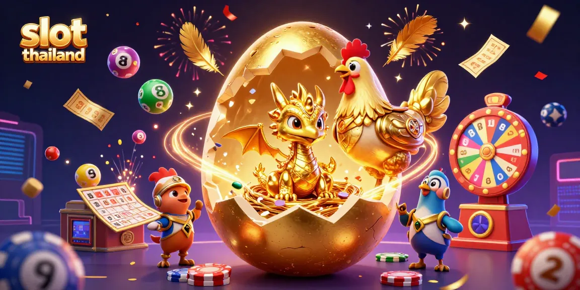 Engage with slot thailand featuring a golden dragon surrounded by vibrant lottery elements and casino excitement.