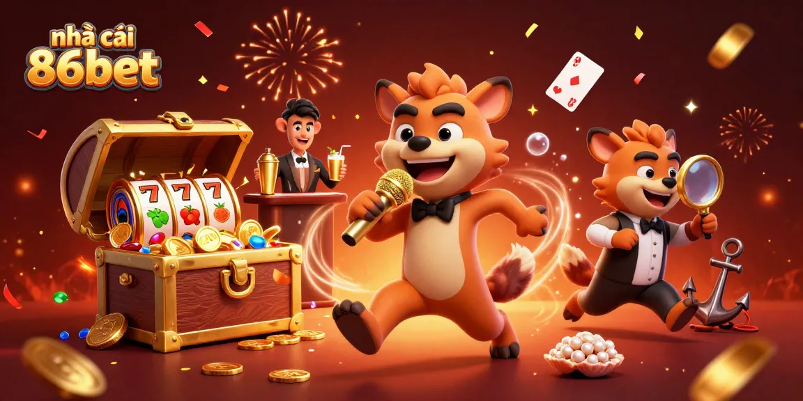 Experience the excitement of nhà cái 86bet with a vibrant casino scene featuring lively hyenas and dynamic game elements.