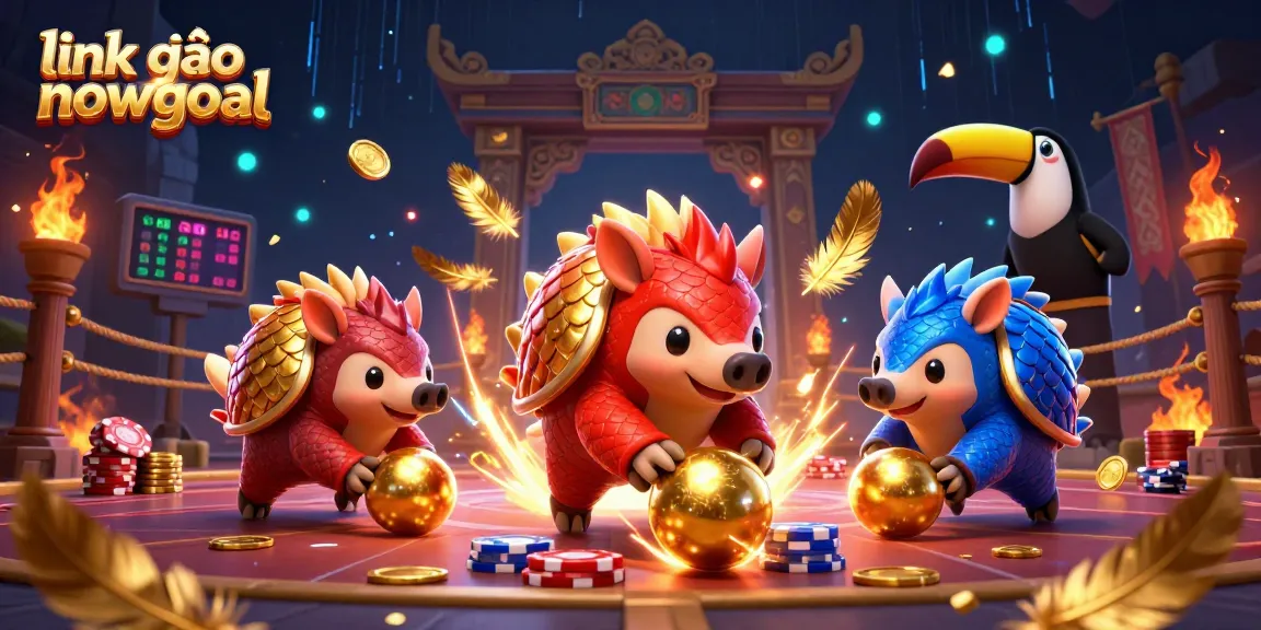 Experience the excitement of betting on sports with link vào nowgoal, featuring animated pangolins and vibrant elements.