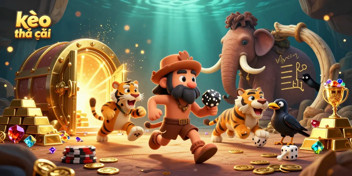 Experience kèo nhà cái at a vibrant prehistoric casino with caveman and sabertooth tiger action.