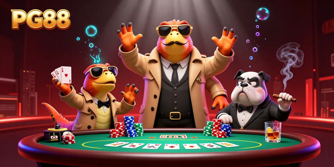 Engage with PG88's thrilling online casino experience featuring dynamic poker action and vibrant characters.