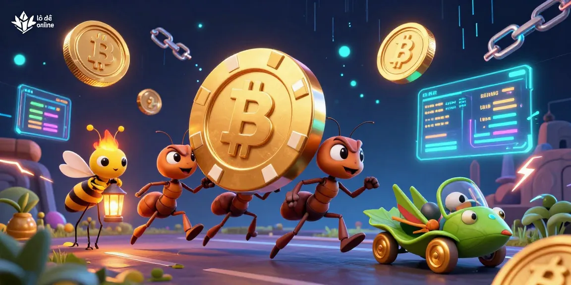 Engage with lô đề online excitement as ants carry a massive golden poker chip in a dynamic heist scene.
